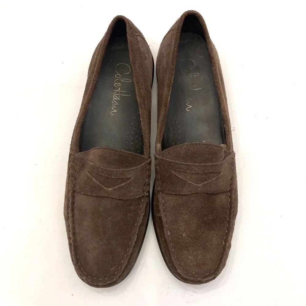 Cole Haan Erika Penny‎ Moc Loafers Chocolate Brown Suede Leather Womens 7B